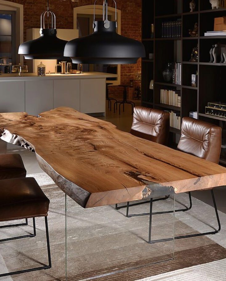 кухонный стол в стиле лофт из слэба карагача и эпоксидной смолы размером  180х90см №38 с подстольем