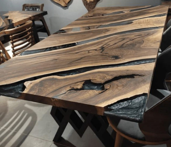 кухонный стол из слэба ореха и эпоксидной смолы размером  180х80см №52 с подстольем